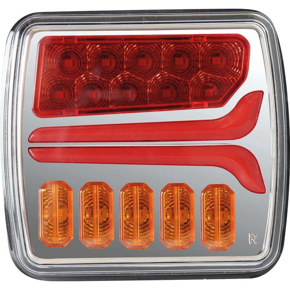 Feu arrière carré LED droit 12/24V 4 fonctions - SODIFLASH - 16036