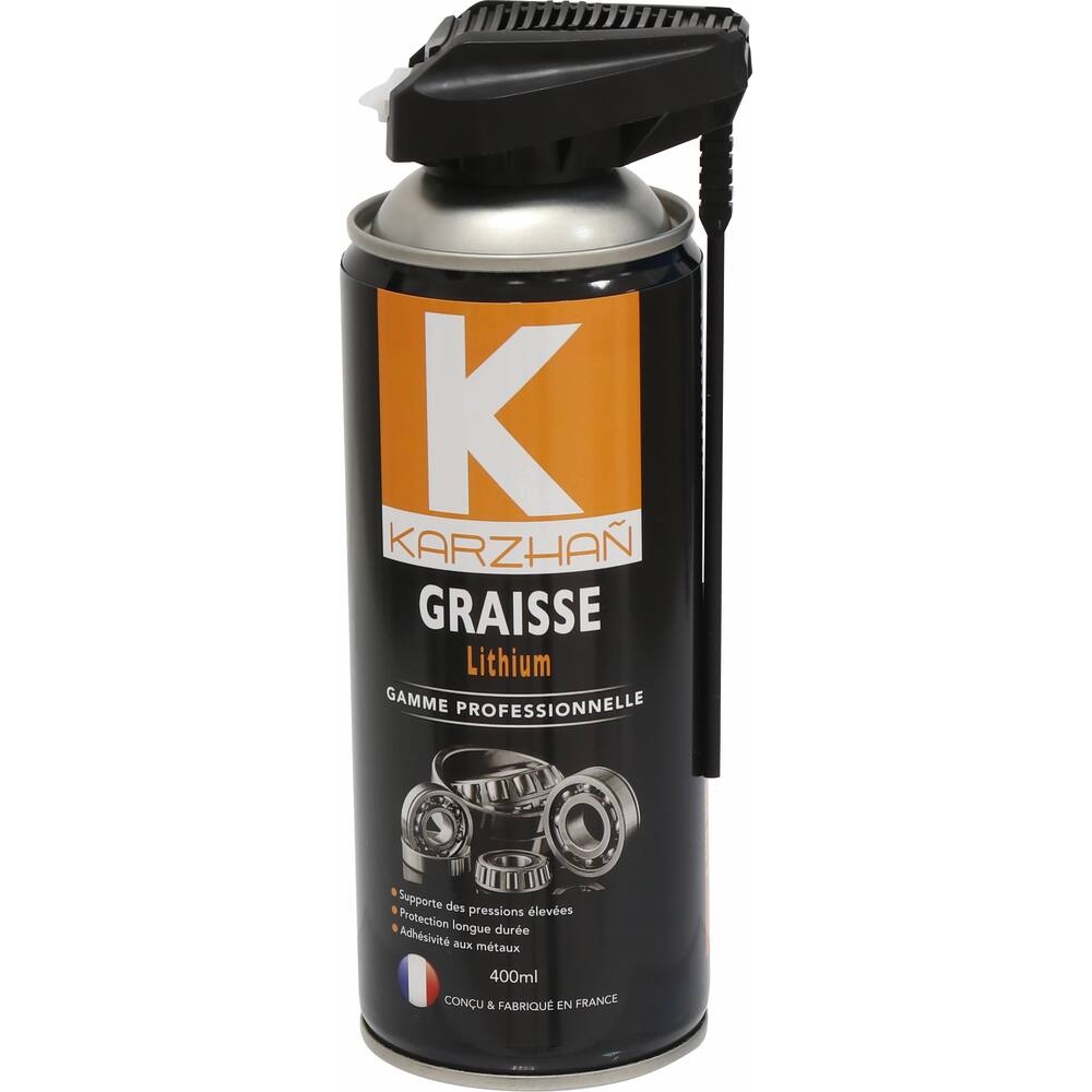 Graisse verte au lithium avec tête 2 jets - aérosol 400ml KARZHAN - 24560