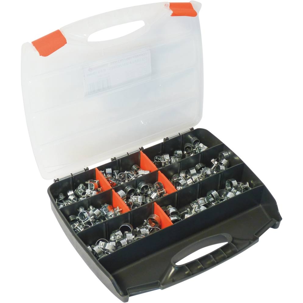 Collier à durite acier zingué 9mm de 9 à 19mm - coffret de 190 pcs KLIPPER - 26545