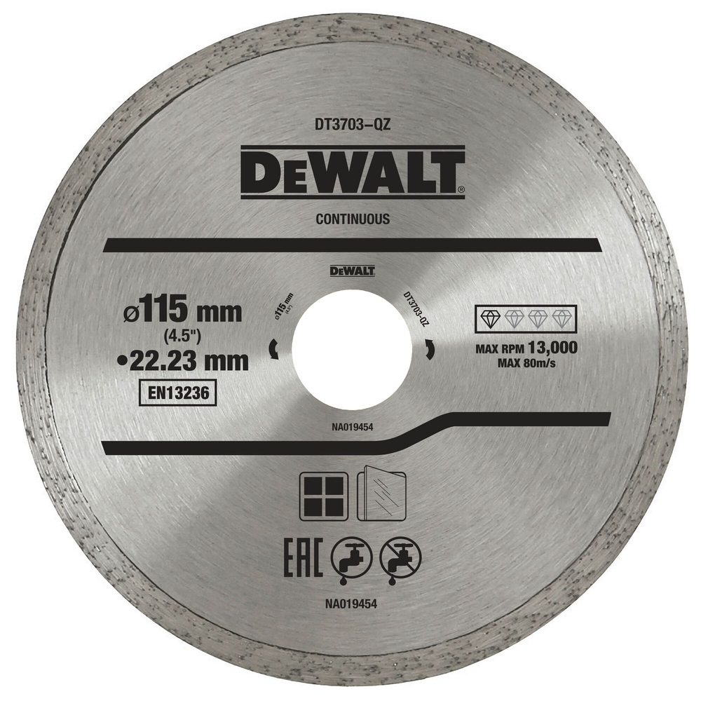 Disque à jante continue pour béton / brique / pierre 115 x 22,2 mm - DT3703-QZ - DEWALT