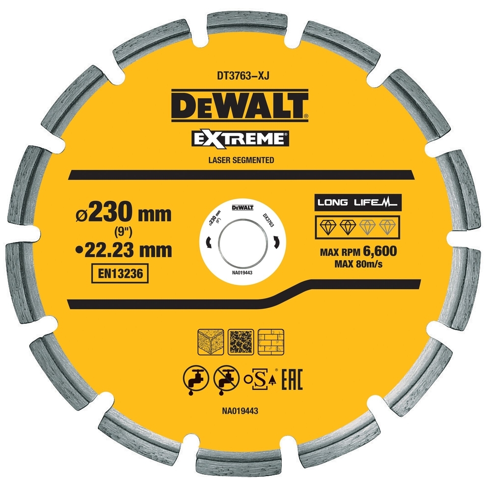 Disque laser pour béton dur/granités 230 x 22,2 mm - hauteur segment 8,5 mm - DT3763-XJ - DEWALT