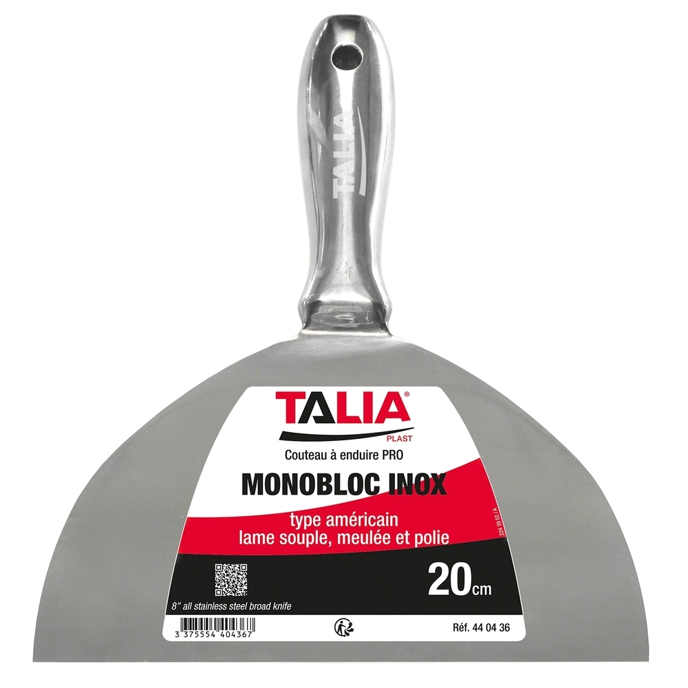 Couteau à enduire monobloc type américain inox 20cm - TALIAPLAST - 440436