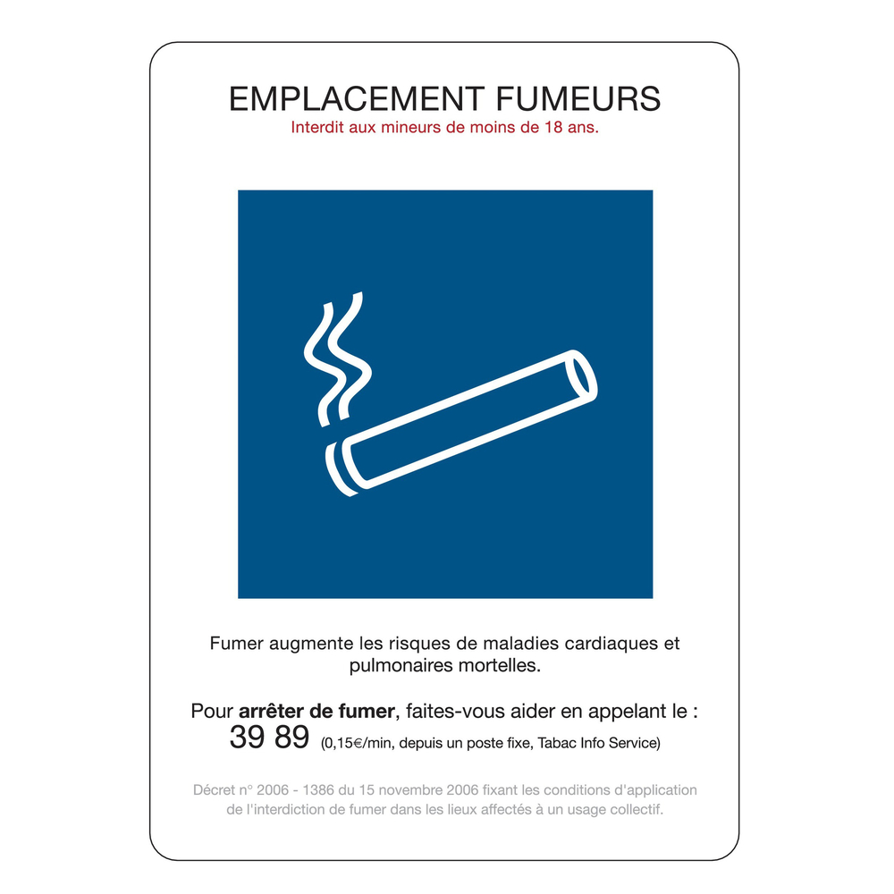 PANNEAU EMPLACEMENT FUMEURS 210X297MM (A4) ADHESIF TALIAPLAST - 729004