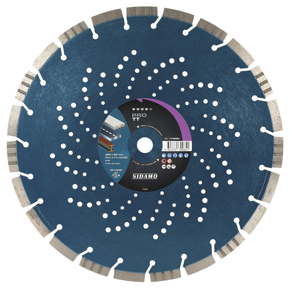 Disque diamant PRO TT pour tronçonnage à sec et à eau de béton armé, asphalte, acier SIDAMO - 11130064