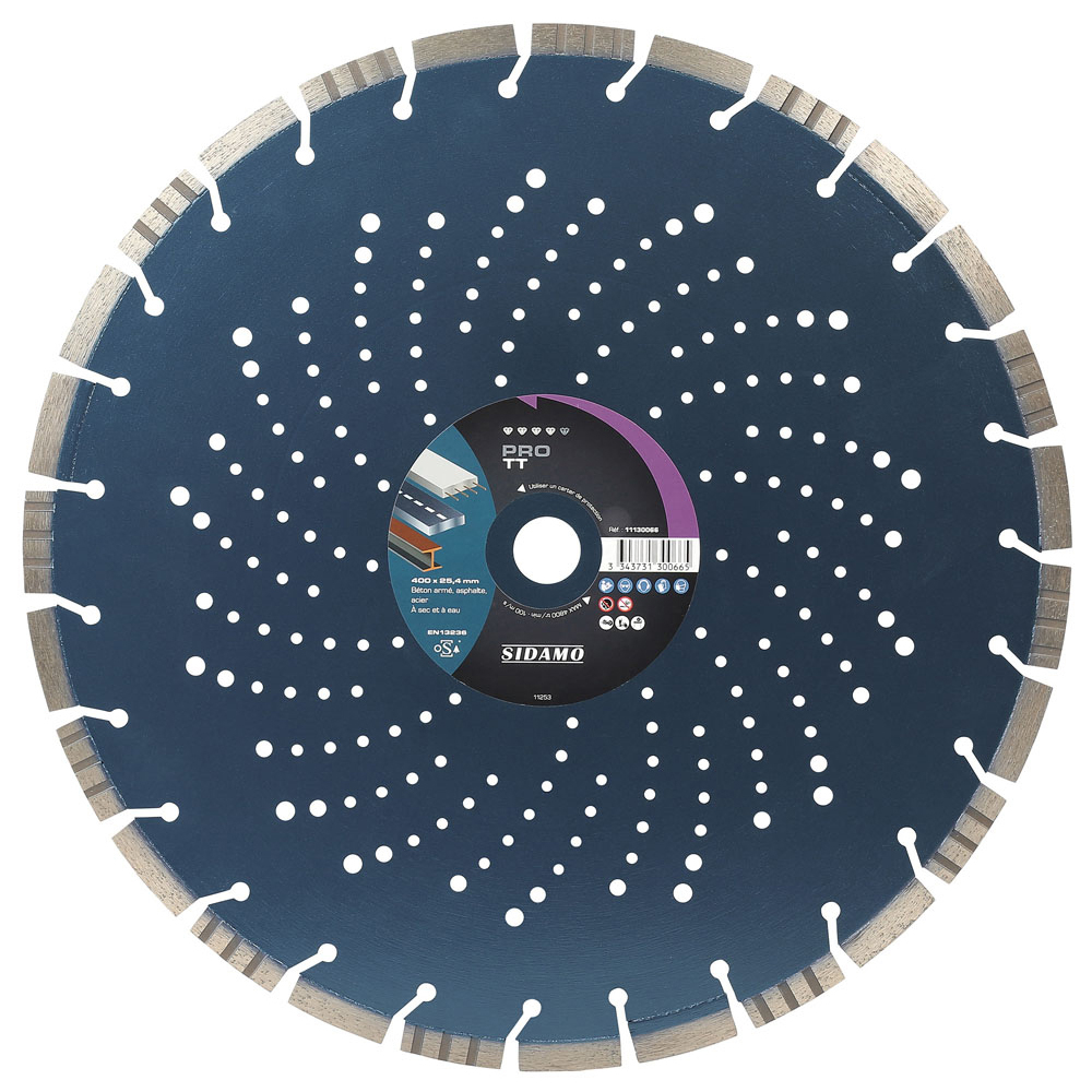 Disque diamant PRO TT pour tronçonnage béton armé, asphalte et acier à sec ou à eau SIDAMO - 11130067