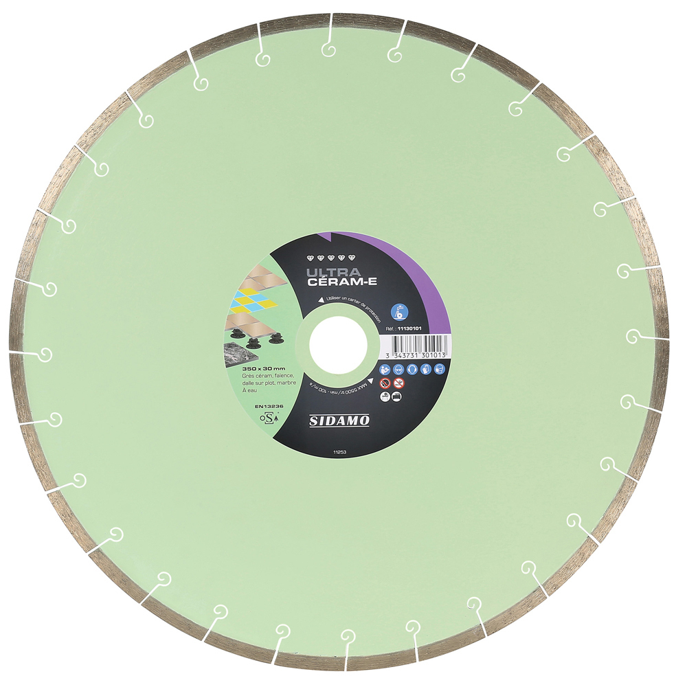 Disque diamant ULTRA CÉRAM-E pour tronçonnage à eau de grès céram, faïence, marbre et dalle sur plot SIDAMO - 11130101