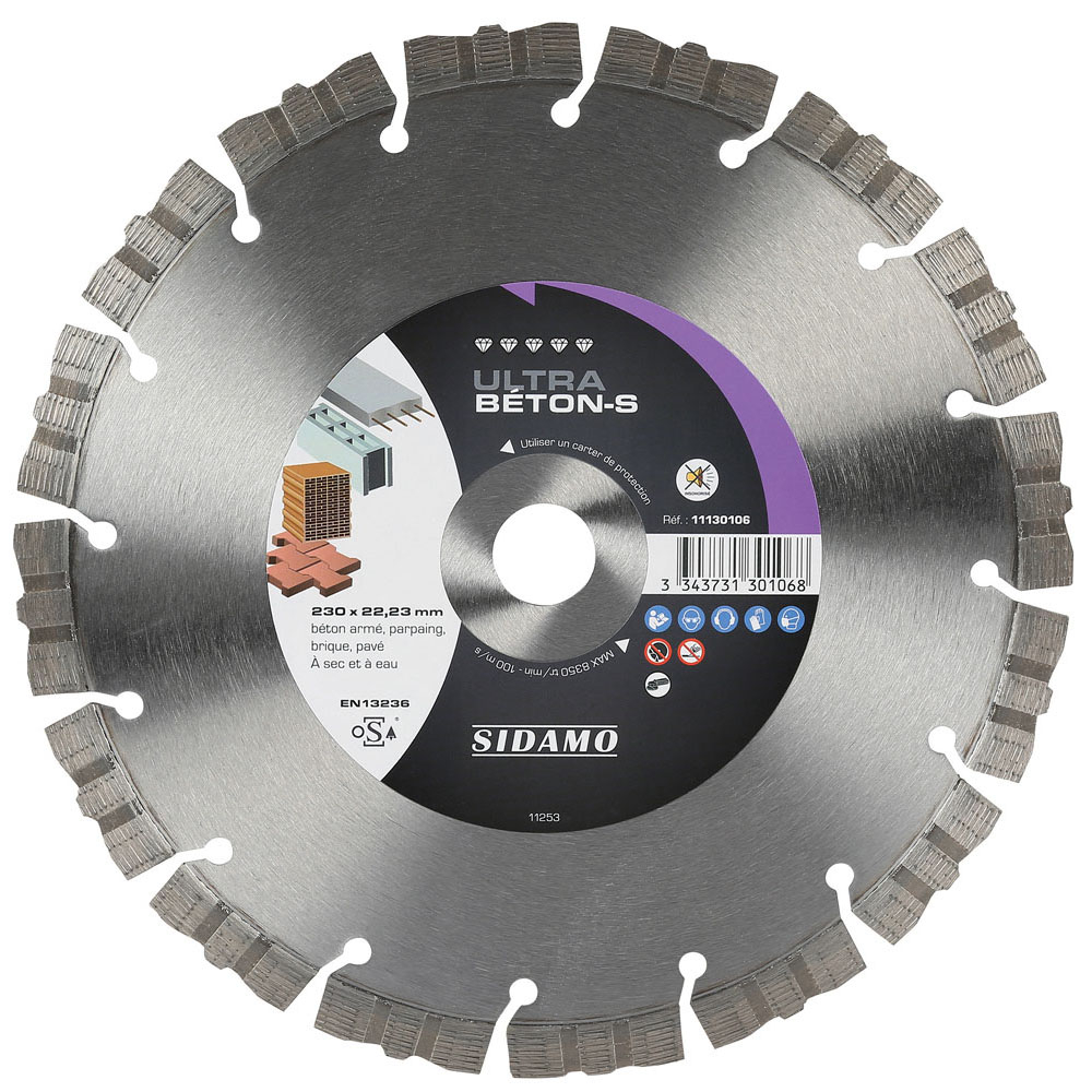Disque diamant Ultra Béton-S pour tronçonnage à sec et à eau de béton armé, parpaing, brique, pavé SIDAMO - 11130106