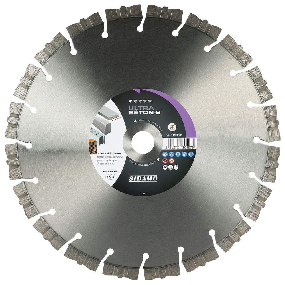 Disque diamant Ultra Béton-S pour tronçonnage à sec et à eau de béton armé, parpaing, brique, pavé SIDAMO - 11130107