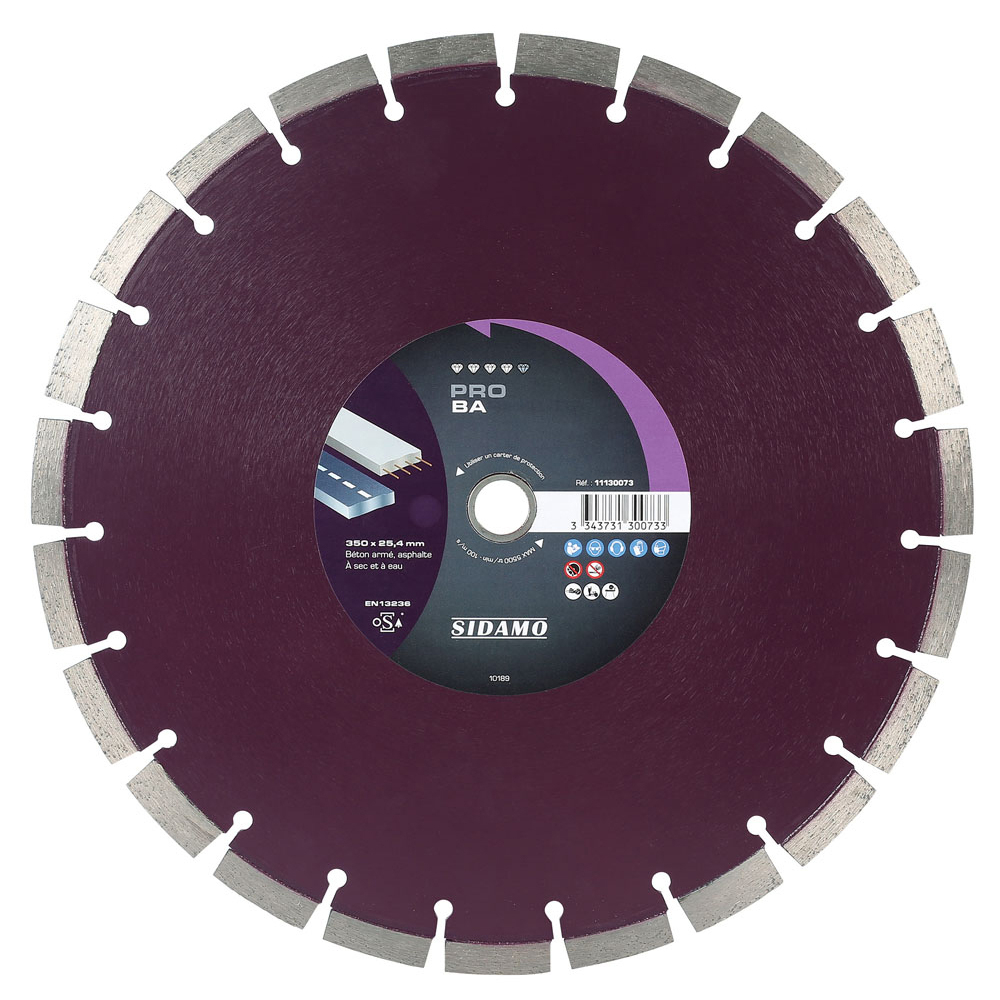 Disque diamant PRO BA pour tronçonnage à sec et à eau de béton armé et asphalte SIDAMO - 11130143