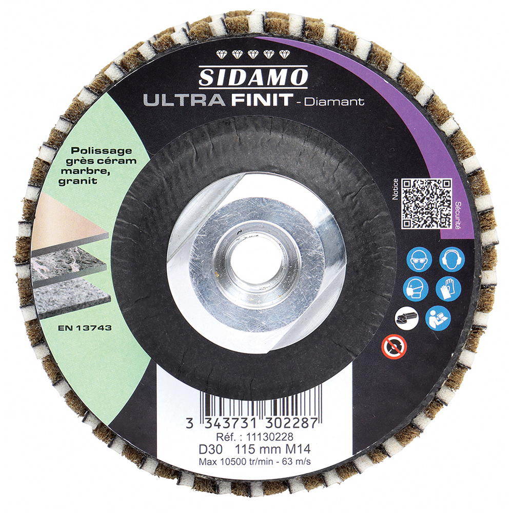 Roue diamantée à profil demi rond ultra finit D30 mm - D115 x M14 SIDAMO - 11130228