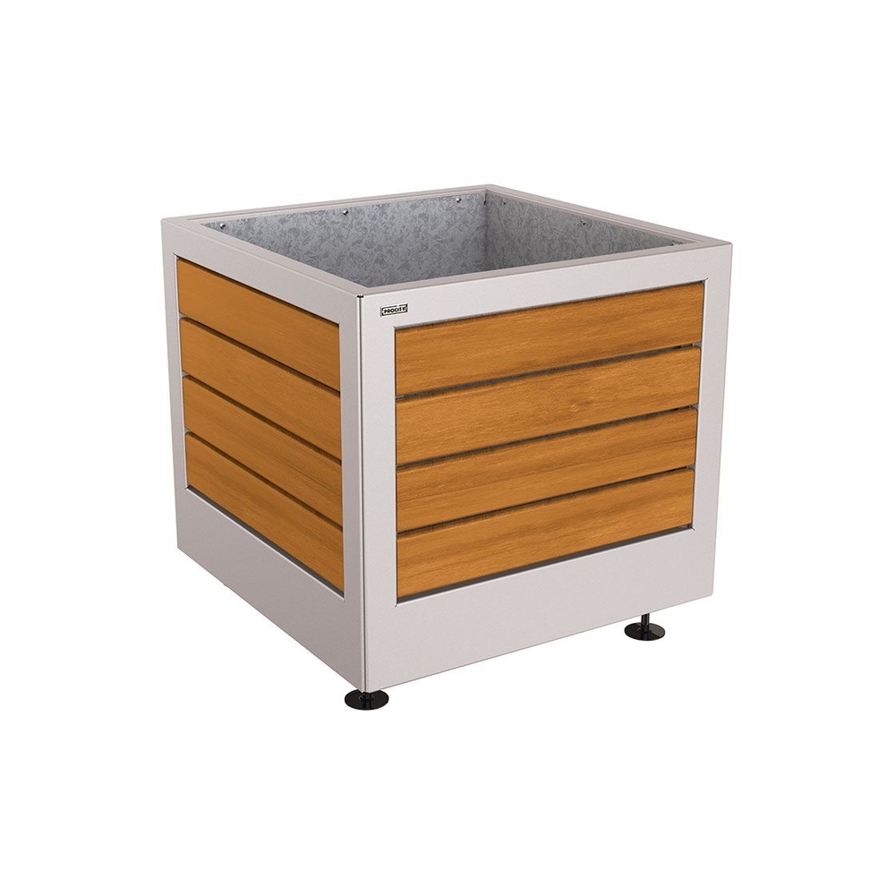 Bac à palmier Silaos acier et bois RAL7044 - Chêne lasuré chêne clair - 800x800x700 - Intérieur tôle galva - PROCITY - 201730.7044.CHEC