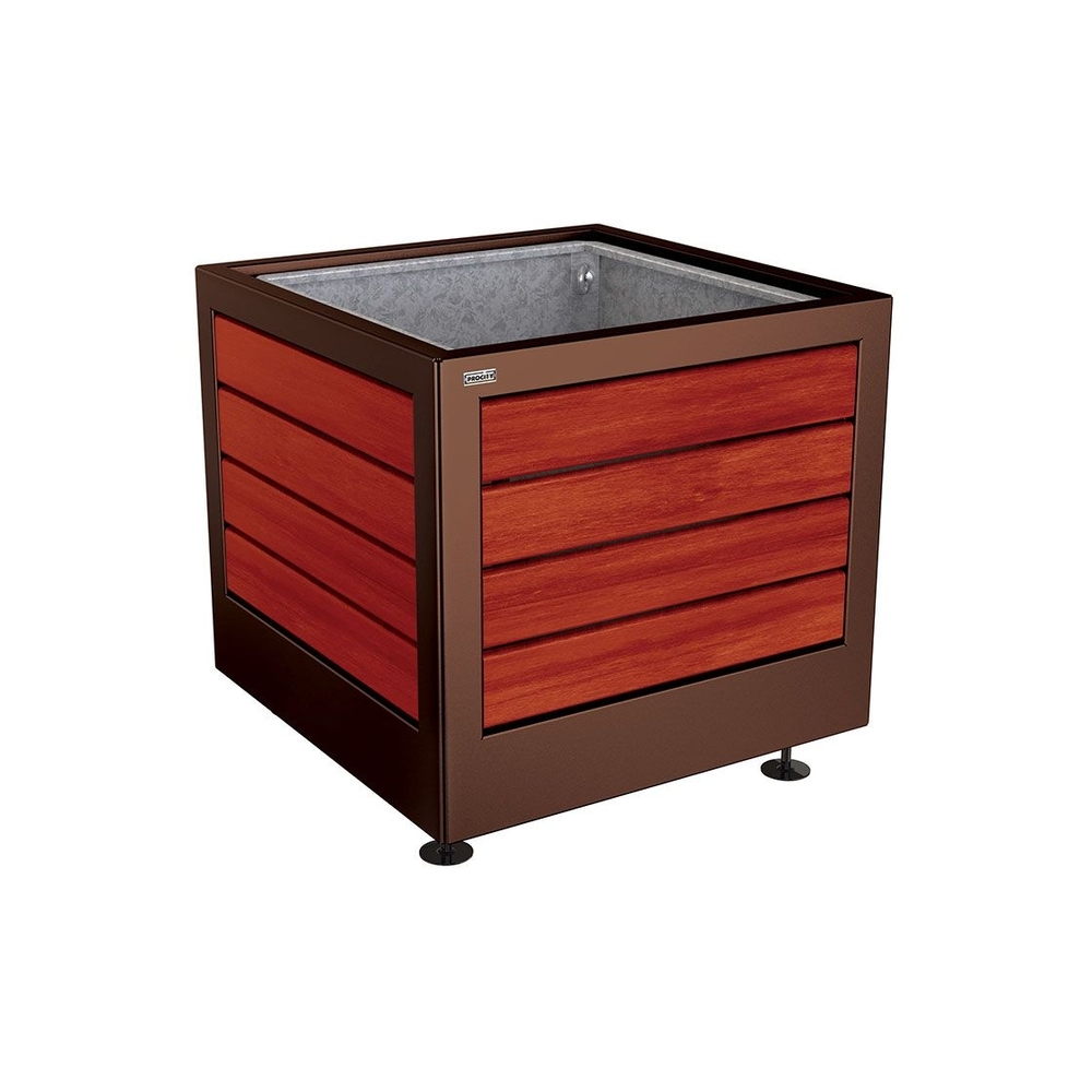 Bac à palmier Silaos acier et bois RAL8017 - Chêne lasuré acajou - 800x800x700 - Bac acier amovible anneaux inclus - PROCITY - 201731.8017.ACAJ