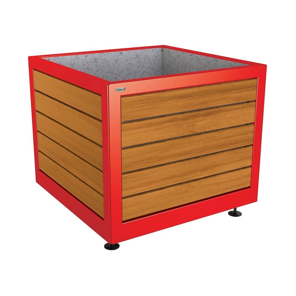 Bac à palmier Silaos acier et bois RAL3020 - Chêne lasuré chêne clair - 1000x1000x800 - Intérieur tôle galva - PROCITY - 201732.3020.CHEC