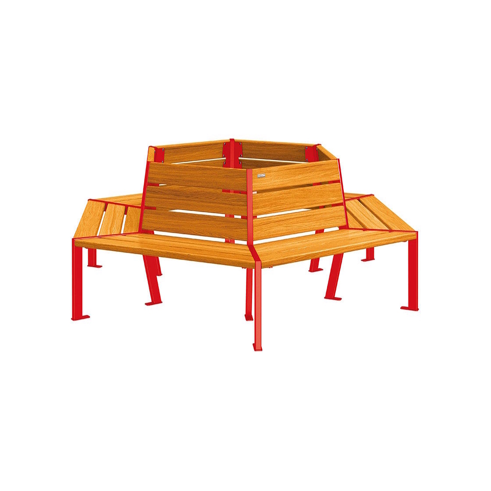 Banc tour d'arbre Silaos RAL3020 - Chêne lasuré chêne clair - 1000mm Øintérieur - PROCITY - 209648.3020.CHEC