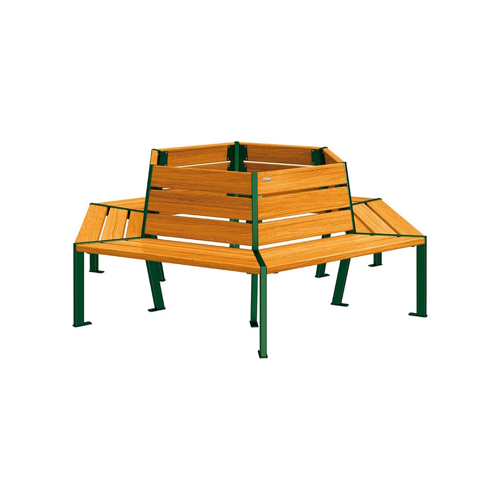 Banc tour d'arbre Silaos RAL6005 - Chêne lasuré chêne clair - 1000mm Øintérieur - PROCITY - 209648.6005.CHEC