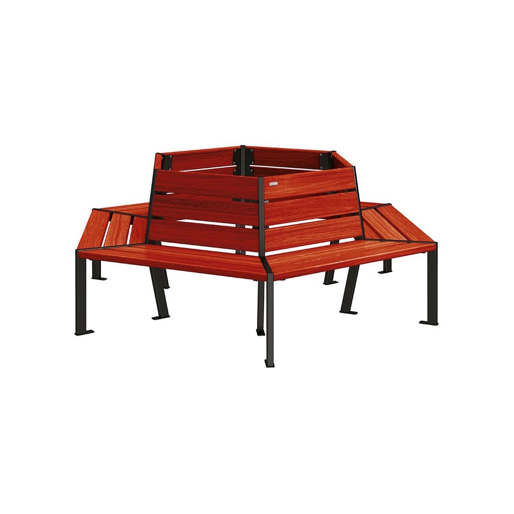 Banc tour d'arbre Silaos RAL9005 - Chêne lasuré acajou - 1000mm Øintérieur - PROCITY - 209648.9005.ACAJ