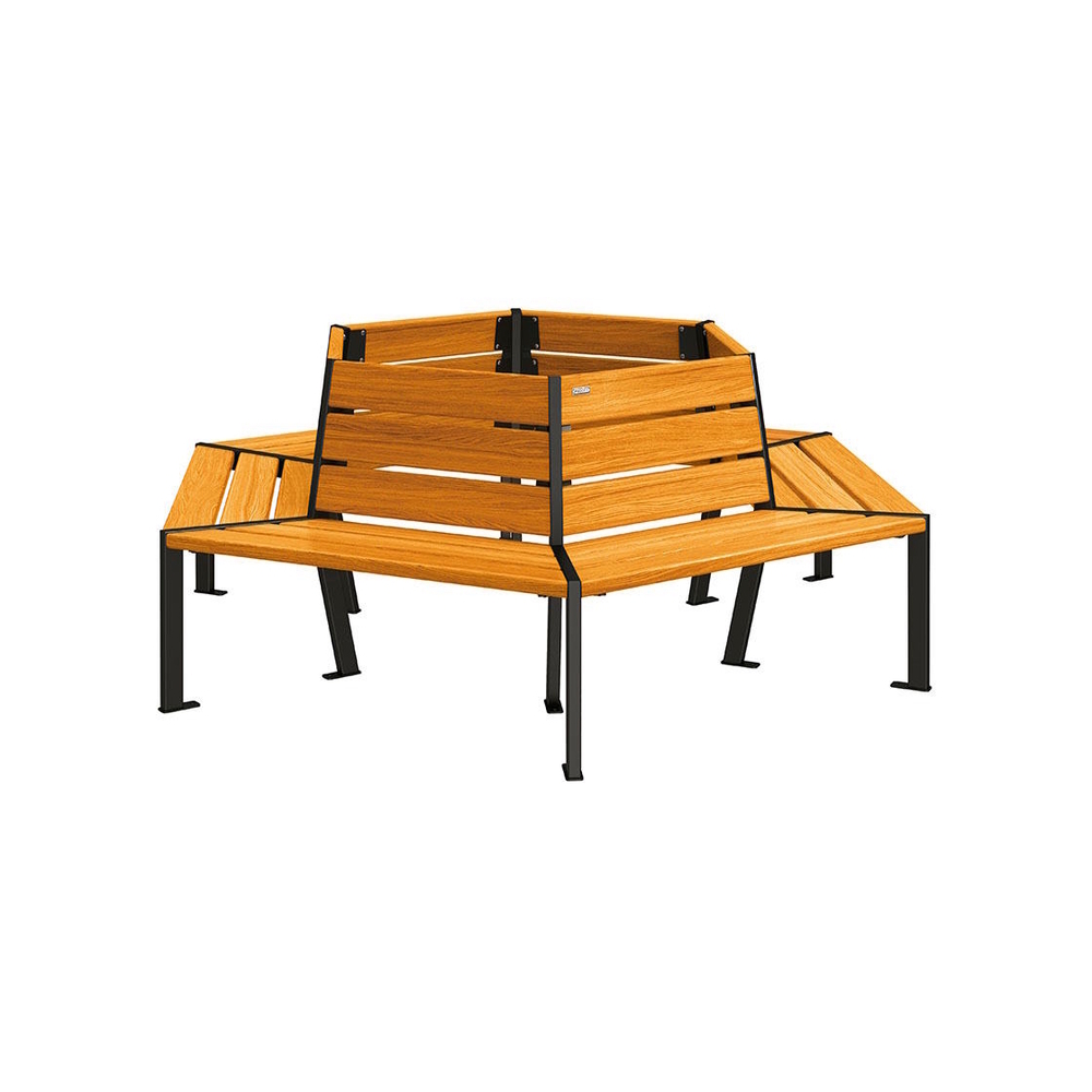 Banc tour d'arbre Silaos RAL9005 - Chêne lasuré chêne clair - 1000mm Øintérieur - PROCITY - 209648.9005.CHEC