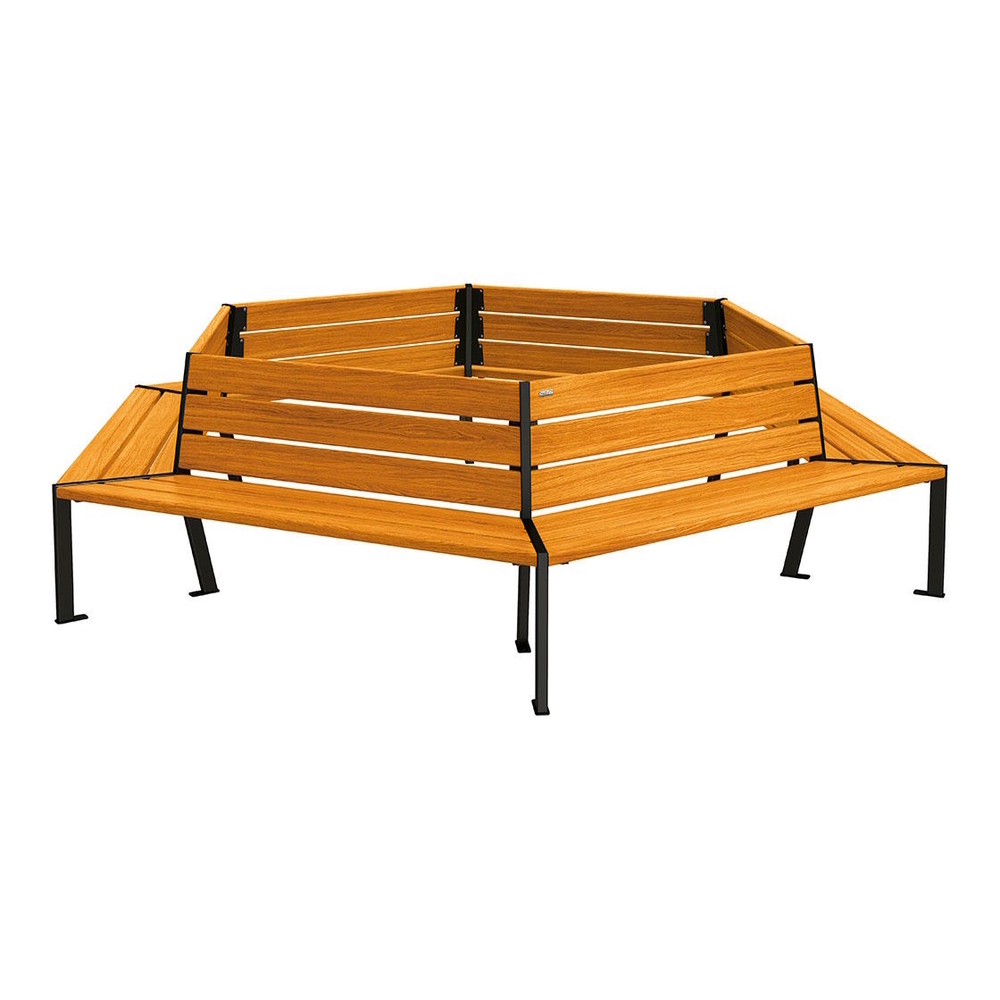 Banc tour d'arbre Silaos RAL9005 - Chêne lasuré chêne clair - 2000mm Øintérieur - PROCITY - 209649.9005.CHEC