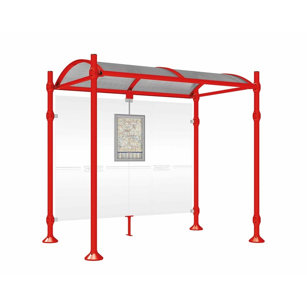 Station bus Province Inox brossé RAL3020 - 2500 mm - Sans bardage latéral - PROCITY - 529224.3020