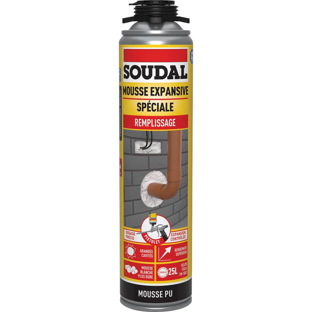 12 aérosols 500ml de mousse expansive spéciale remplissage gun vis < 0,1% - B3 blanc - SOUDAL - 125642