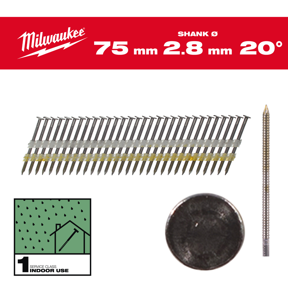 BOITE DE 1750 CLOUS 20° 7.4x3.1/80MM RS - Carton MILWAUKEE ACCESSOIRES - 4932492589
