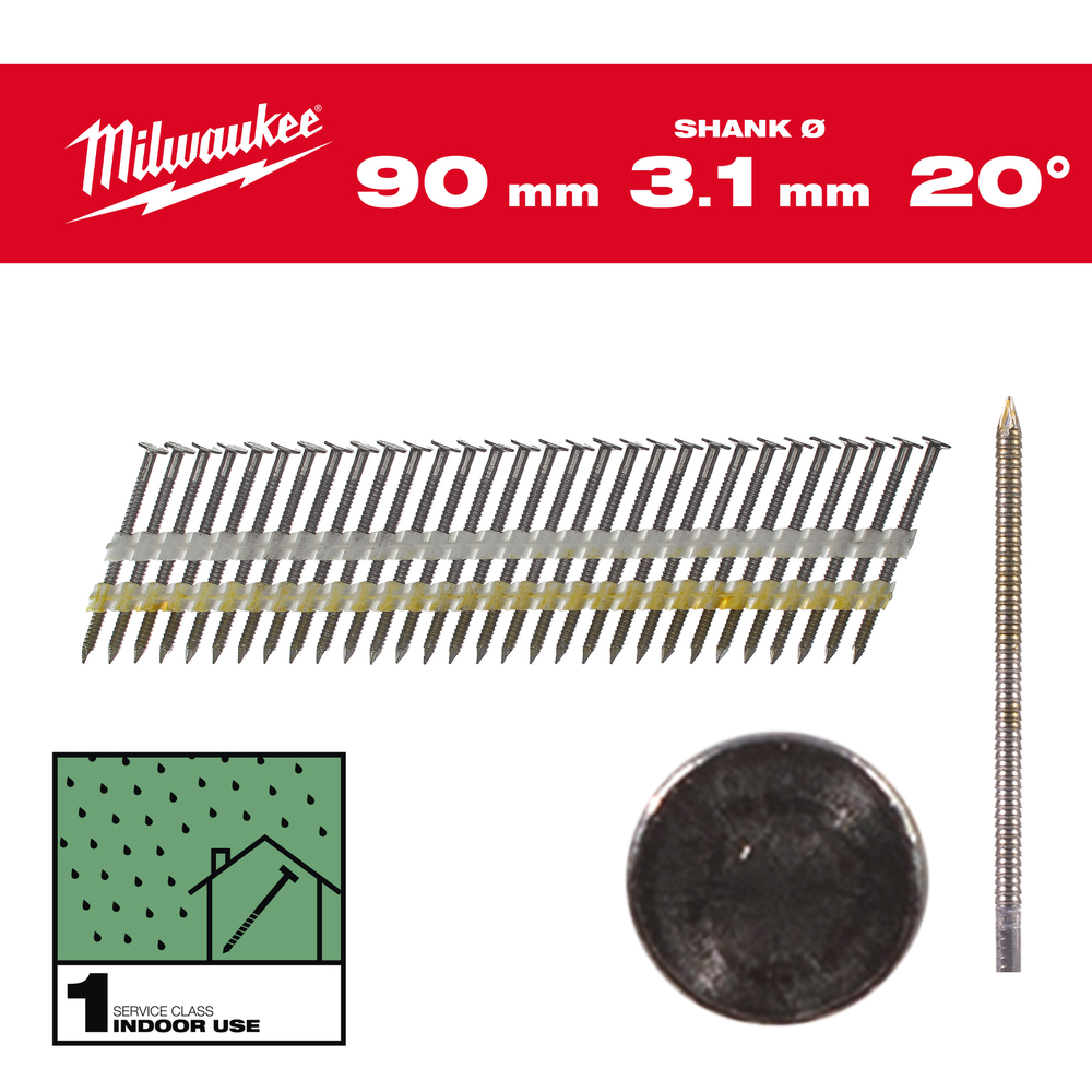 BOITE DE 2000 CLOUS 20° 7.4x2.8/65MM RS GALVA - Carton MILWAUKEE ACCESSOIRES - 4932492591