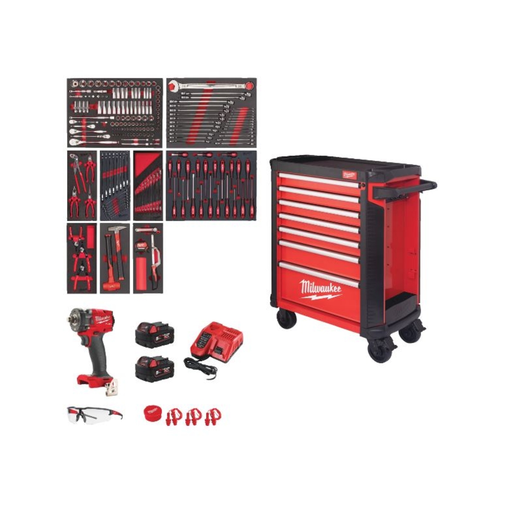 SERVANTE MILWAUKEE AVEC OUTILS 7 TIROIRS + BOULONNEUSE OFFERTE TOOLGUARD 4932493817