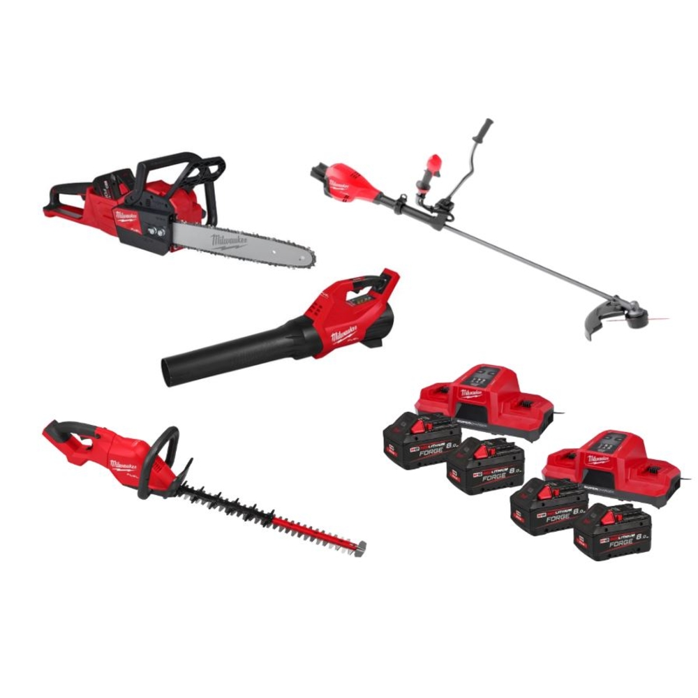 Pack MILWAUKEE JARDIN FORGE tronçonneuse + souffleur + taille haies + débrousailleuse